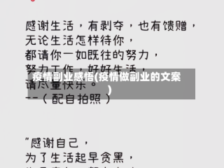疫情副业感悟(疫情做副业的文案)